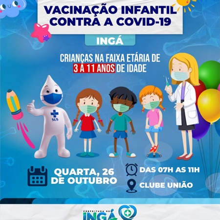 Vacinação infantil continua nesta quarta (26) no Clube União. Proteja seu filho contra a Covid 19