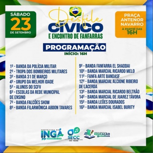 Ingá Celebra a Independência do Brasil com Desfile Cívico e Encontro de Bandas e Fanfarras