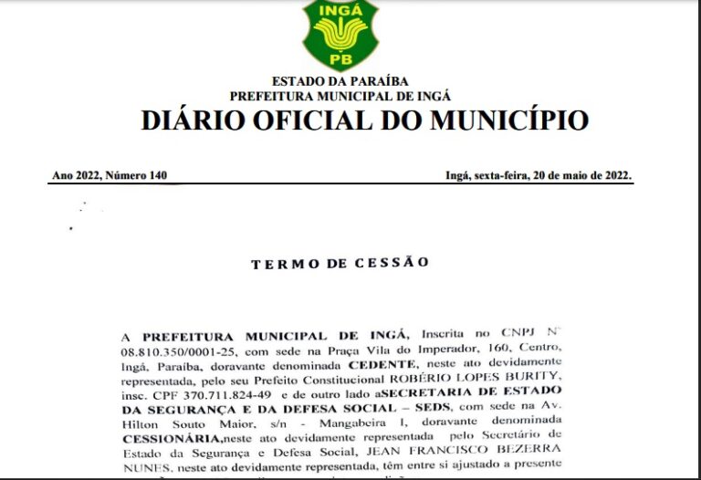 Prefeito Robério assina termo de cessão de terreno para construção da Delegacia de Polícia de Ingá
